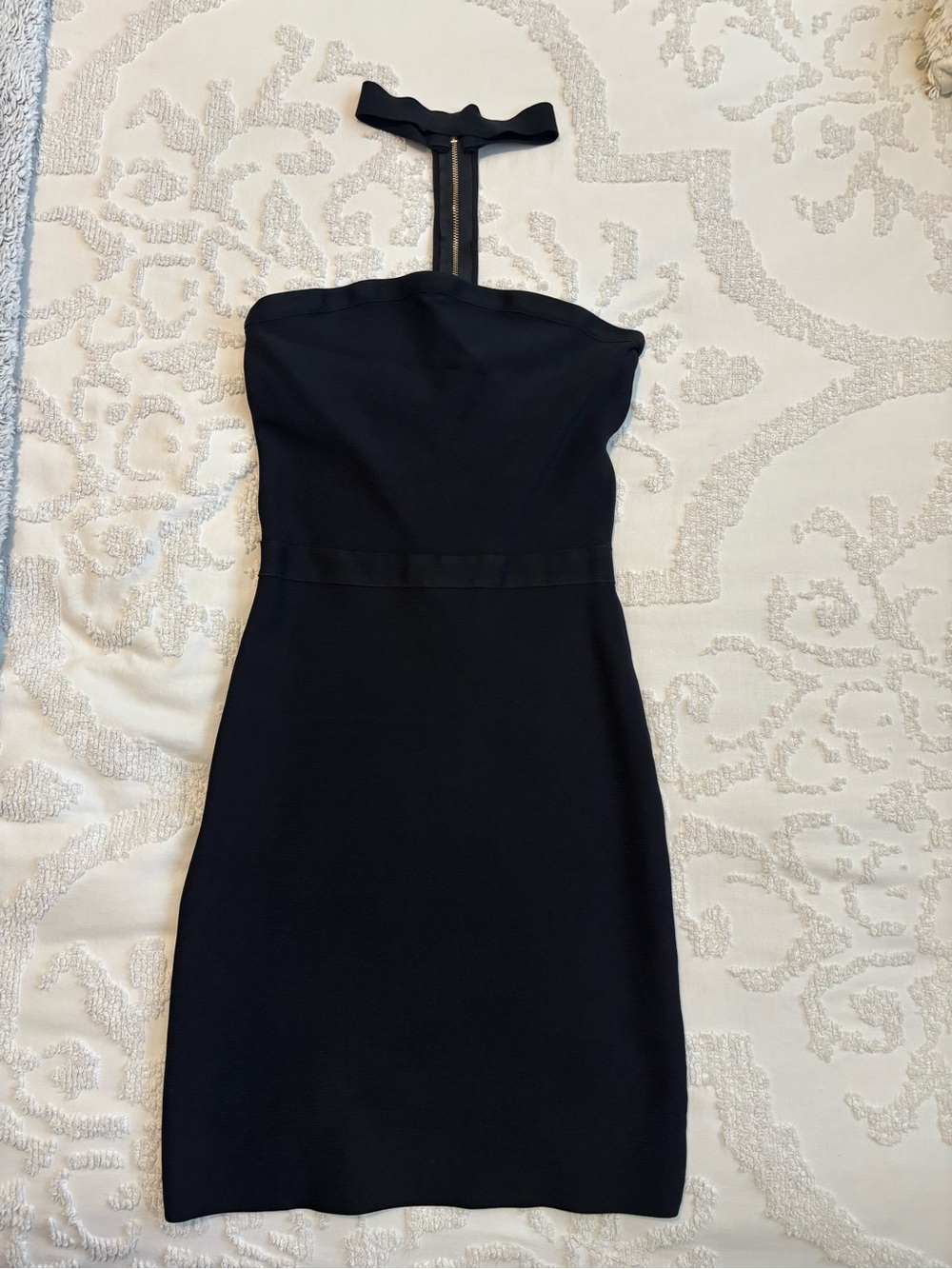 bebe Black Strapless Sheath Dress with Neck Strap